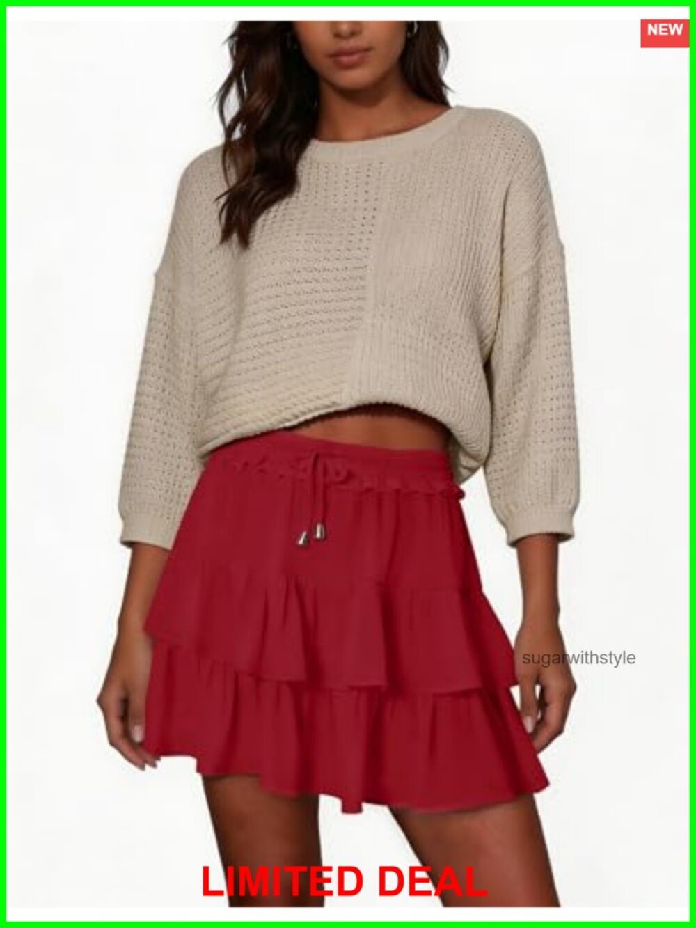 Flowy Tiered Mini Skort with Drawstring High Waist Ruffle - Picture 4 of 6